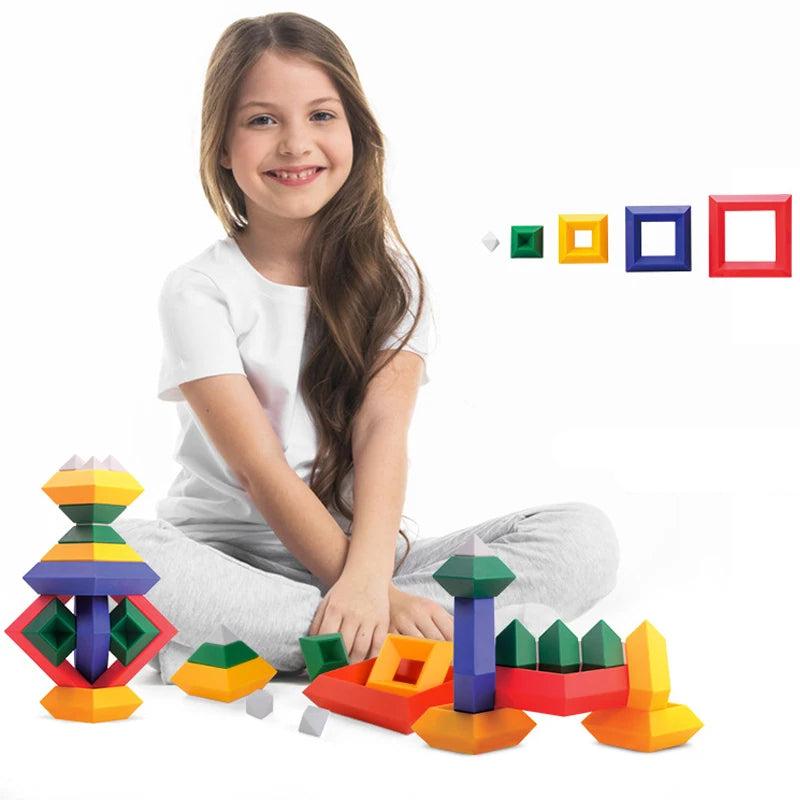 Kids Construction Set Pyramid Building Blocks Set 3D Geometry Space Game Montessori Educational Toys for Children Boy Girl