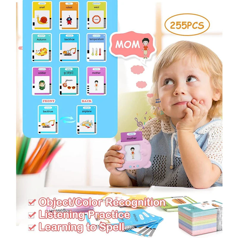 Montessori Education Flash Cards Machine Early Educational Learning English Electronic Audio Book Toy for Children Birthday Gift