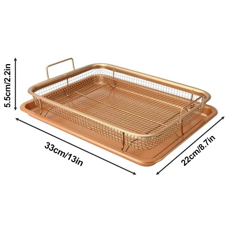 Copper Baking Tray Oil Frying Baking Pan Non-Stick Chips Basket Baking Dish Grill Mesh Barbecue Tools Cookware for Kitchen