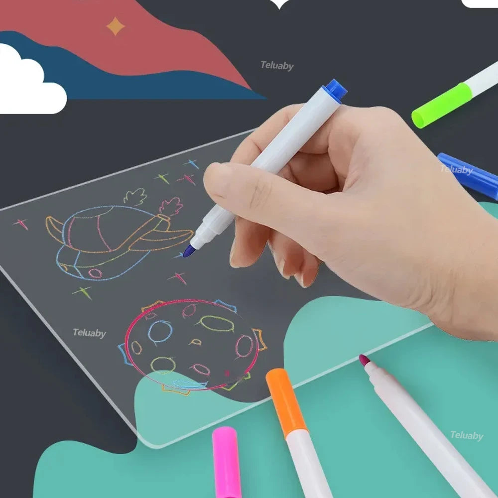 3D Magic Drawing Pad LED Light Colorful Space Ocean Dinosaur Painting Board Kids Educational Toys Grow Playmates Creative Gift