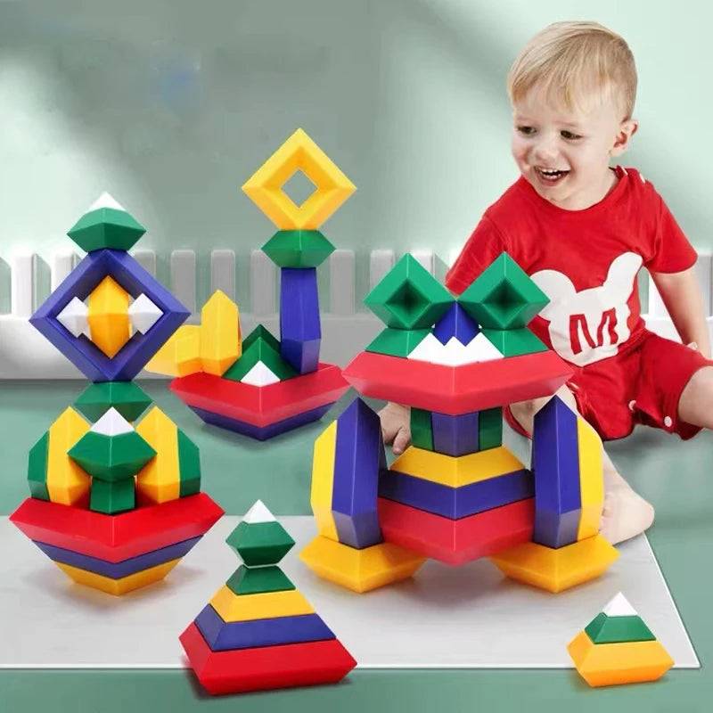 Kids Construction Set Pyramid Building Blocks Set 3D Geometry Space Game Montessori Educational Toys for Children Boy Girl