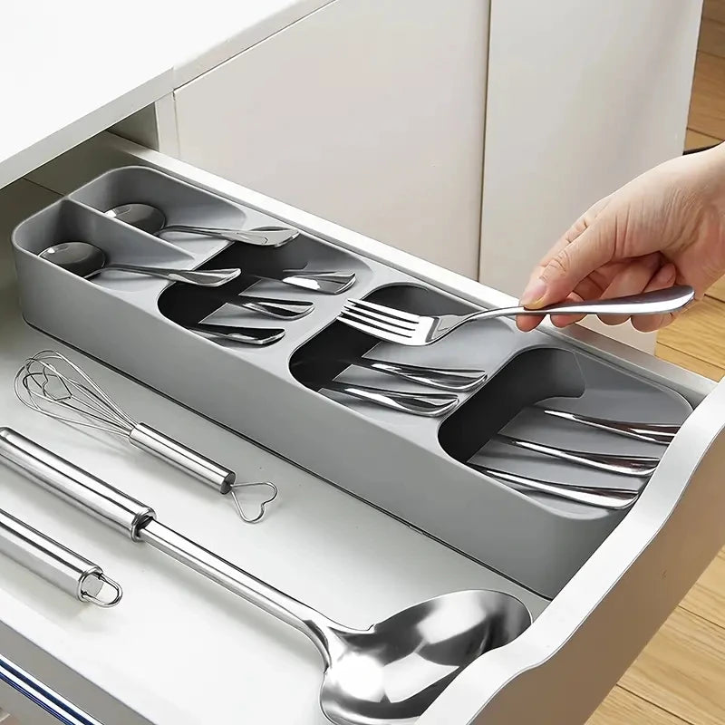 Multi-Purpose Cutlery Storage Tray Cutlery Fork Spoon Compartmentalized Organizer Kitchen Drawer Categorized Storage Boxes