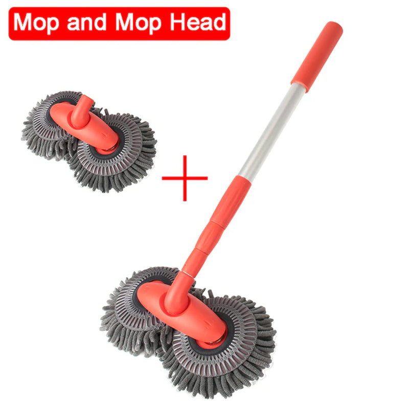 Rotating Double Brush Head Car Wash Mop Auto Supplies Three-Section Telescopic Mop Roof Window Cleaning Maintenance Accessories