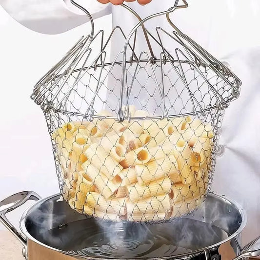 1Pc Foldable Fry French Chef Basket Magic Basket Mesh Basket Strainer Net