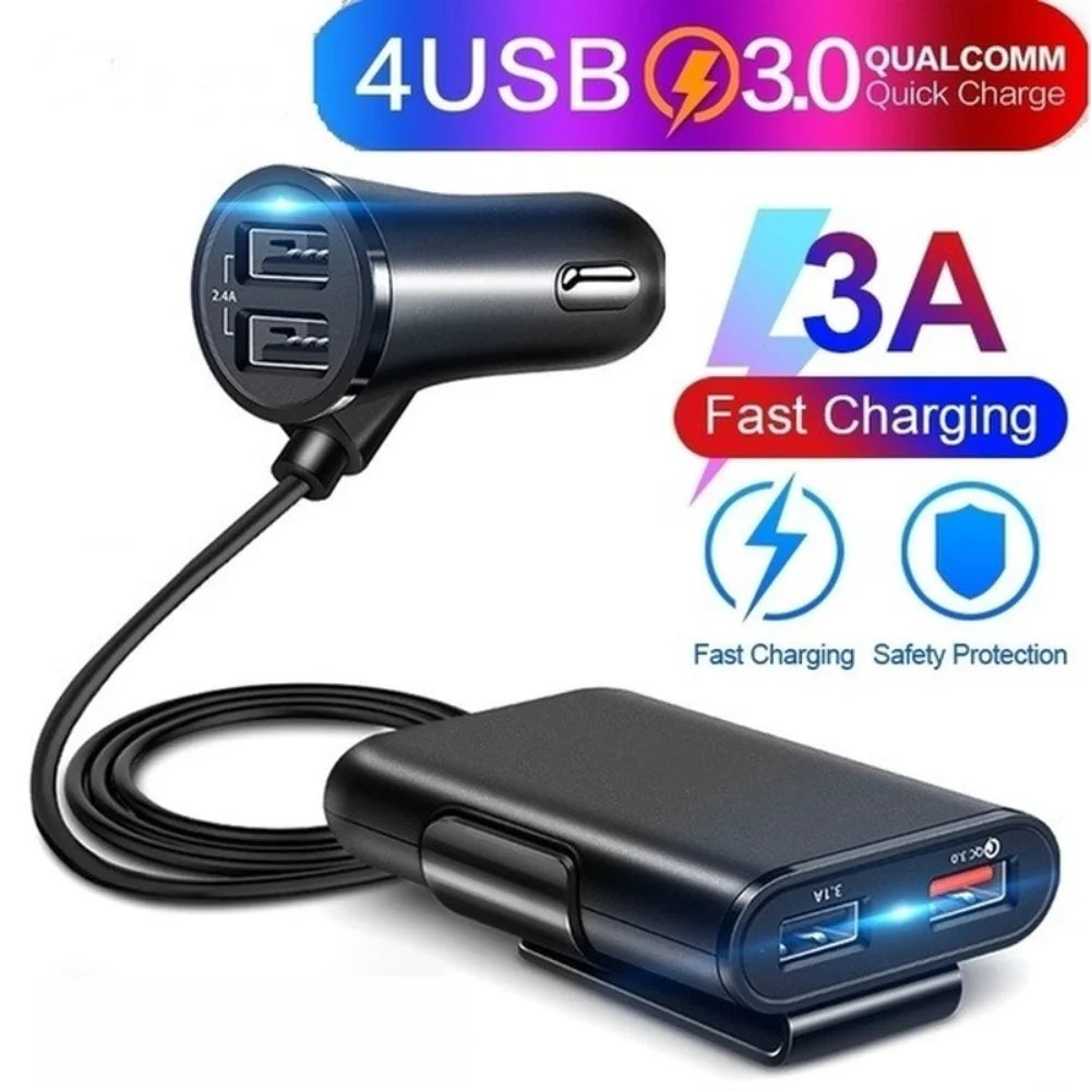 Universal 4 Ports USB Car Charger Front Seat Back Seat QC3.0 Quick Charging USB Adapter for Car Charger USB Fast Charger