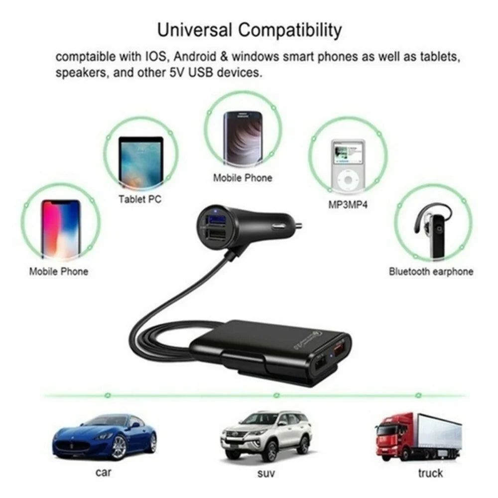 Universal 4 Ports USB Car Charger Front Seat Back Seat QC3.0 Quick Charging USB Adapter for Car Charger USB Fast Charger