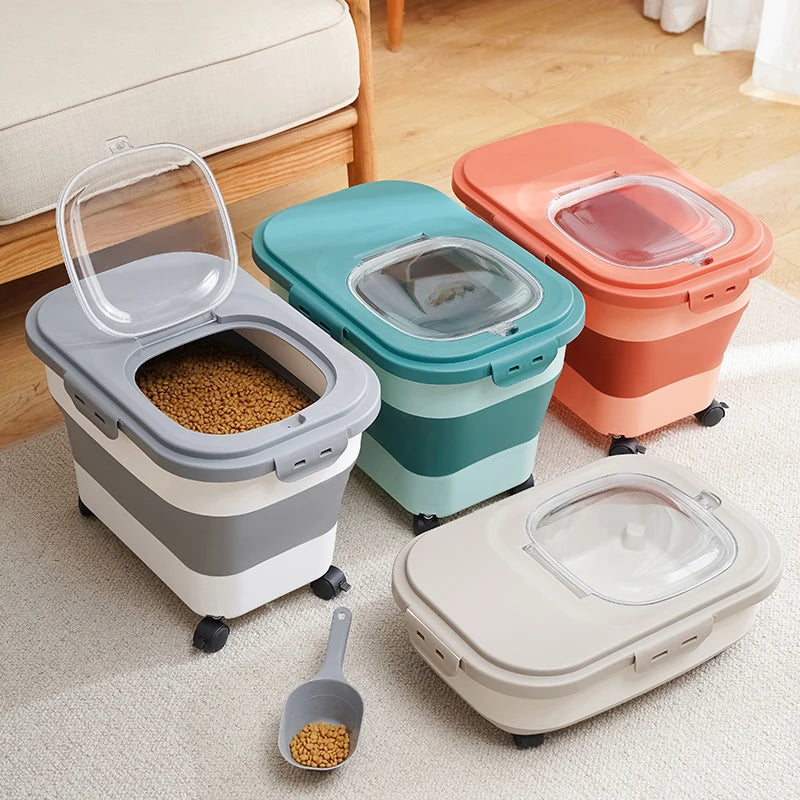 13/33LB Collapsible Cat Dog Food Storage Container Dry Cat Food Box with Lids Airtight Sealing Kitchen Grain Rice Storage Boxes