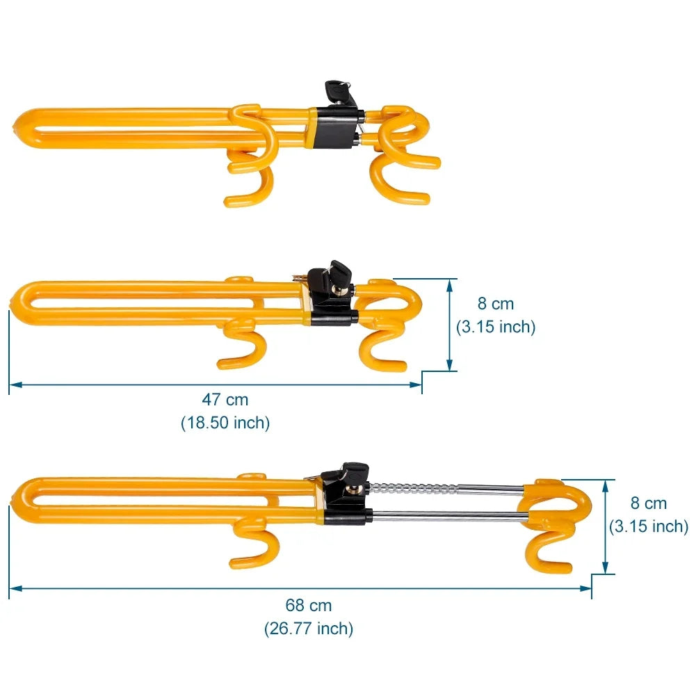 Vehicle Anti-Theft Security Lock with Adjustable Length Clamp Double Hook Locks, Heavy Duty Steering Wheel Lock for Car Van