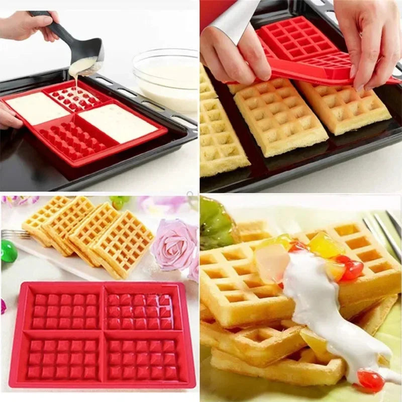 Food Grade Silicone Waffle Mold DIY Cake Mould Non-Stick Silicone Baking Mold Set Kitchen Bakeware Waffle Maker