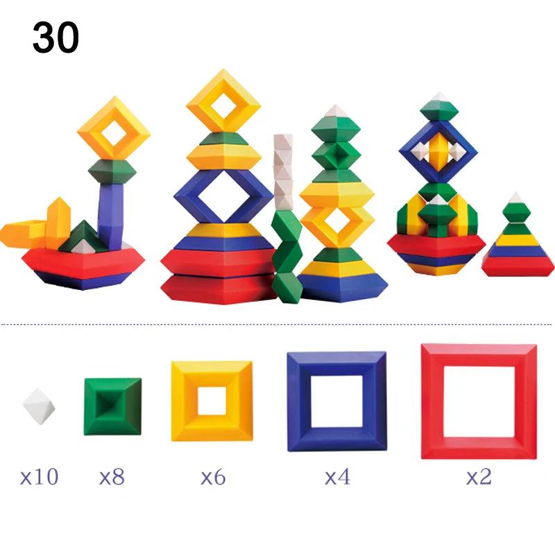 Kids Construction Set Pyramid Building Blocks Set 3D Geometry Space Game Montessori Educational Toys for Children Boy Girl