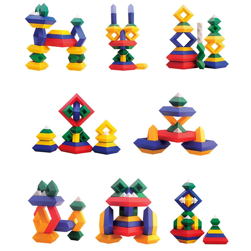 Kids Construction Set Pyramid Building Blocks Set 3D Geometry Space Game Montessori Educational Toys for Children Boy Girl